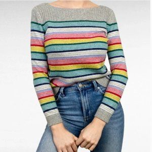 Talbots Grey Rainbow Stripe Ribbed Boatneck Confetti Speckled Sweater L